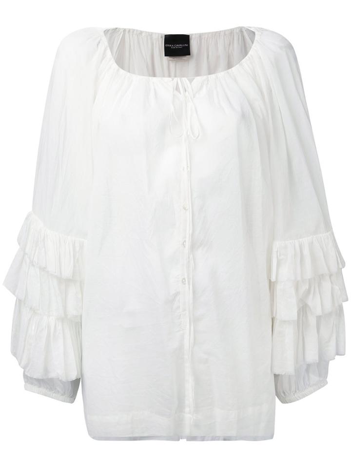 Erika Cavallini - Ruffle Sleeve Blouse - Women - Cotton - M, White, Cotton