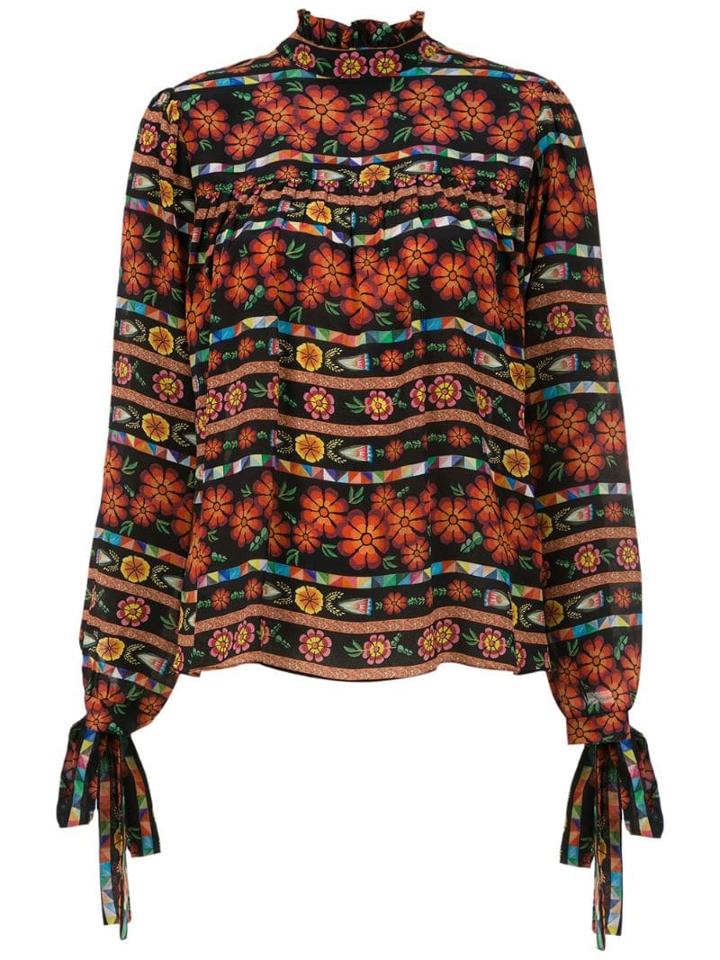 Olympiah Sierra Silk Shirt - Estampa Ayavi Preta