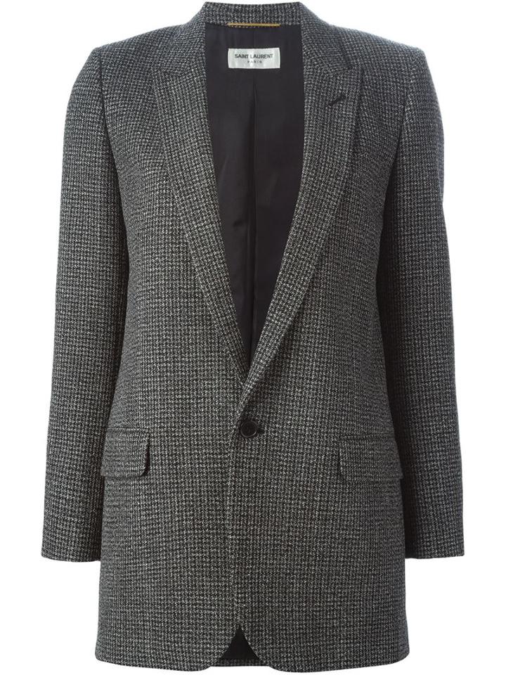 Saint Laurent Houndstooth Blazer, Women's, Size: 40, Virgin Wool/silk