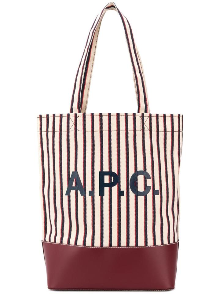 A.p.c. Striped Logo Tote - Neutrals