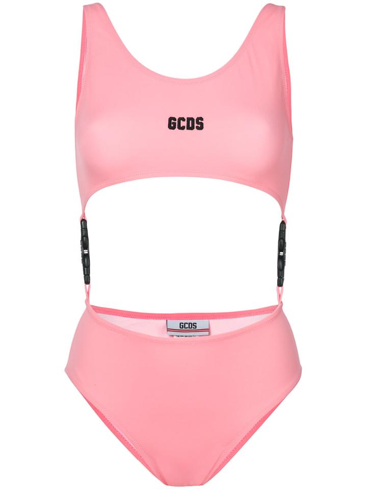 Gcds Logo Embroidered Snap-waist Bikini - Pink & Purple