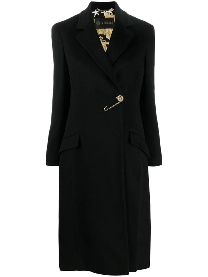 Versace Safety Pin Barroco Lining Coat - Black