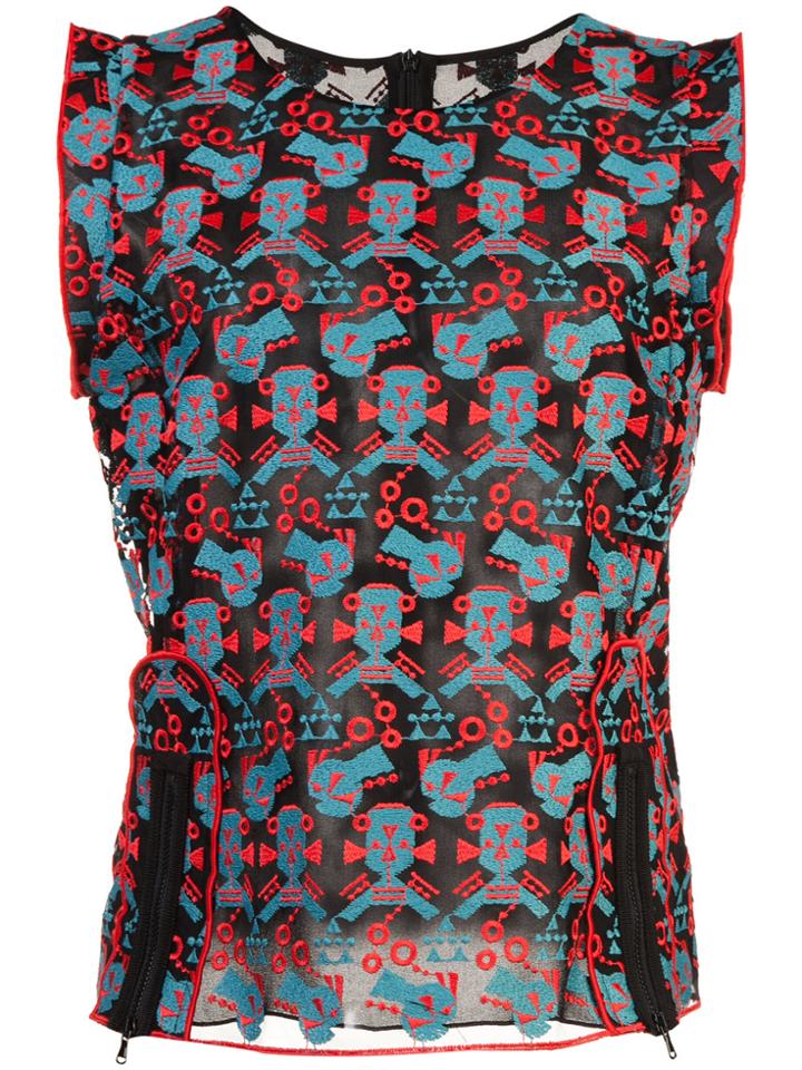 Emporio Armani Ruffled Embroidered Top - Blue