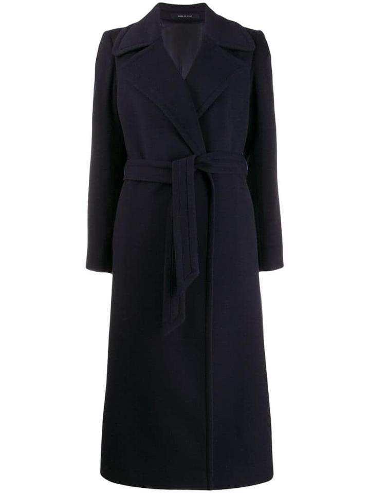 Tagliatore Long Belted Coat - Blue