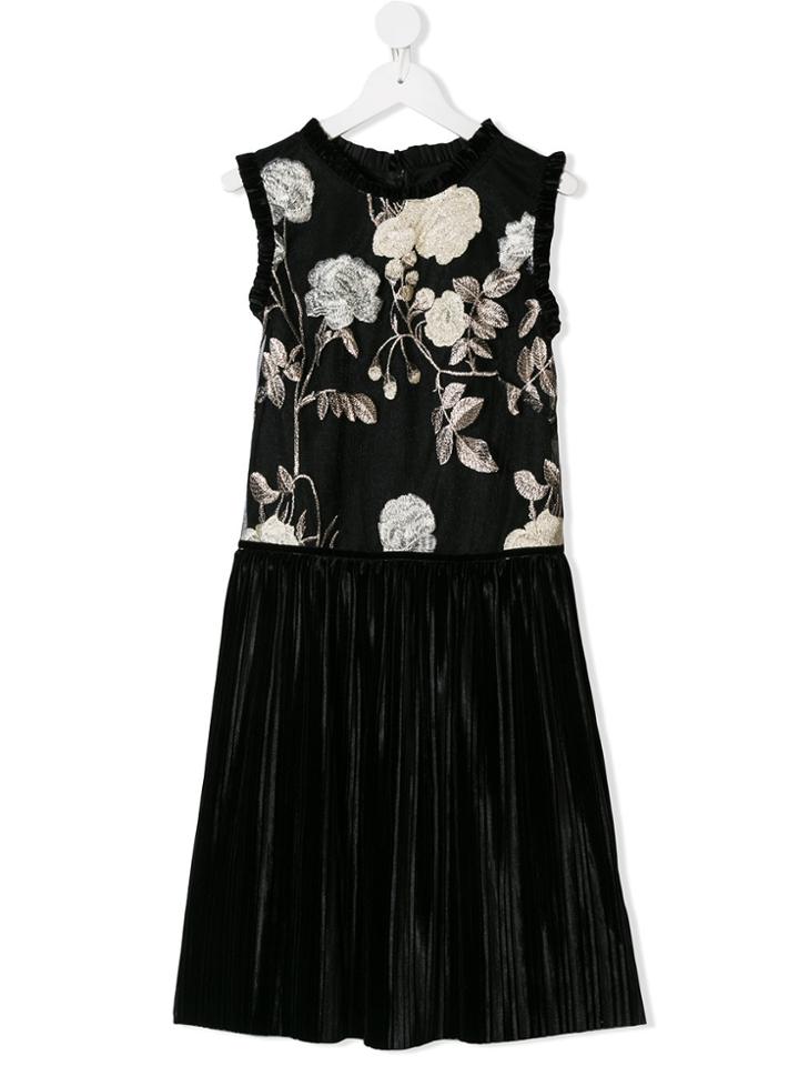 David Charles Kids Teen Floral Embroidered Dress - Black