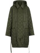 Burberry Lightweight Diamond Quilted Hooded Coat - Green