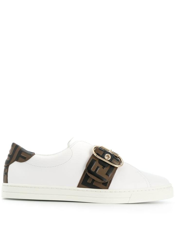 Fendi Buckled Ff Logo Sneakers - White