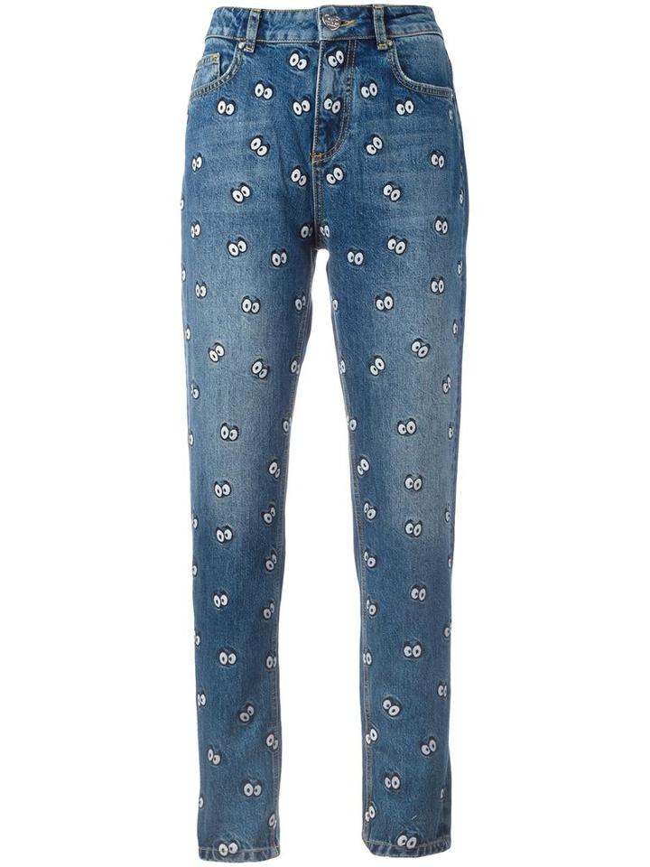 Zoe Karssen Janis Cartoon Eyes Jeans, Women's, Size: 28, Blue, Cotton