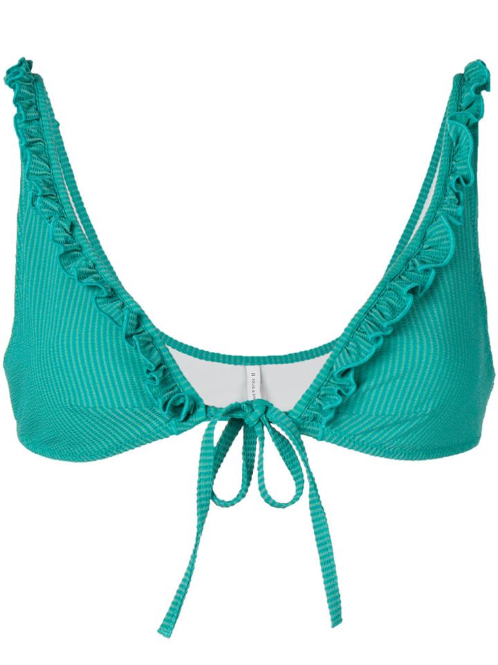 Solid & Striped Ruffle Trim Bikini Top - Green
