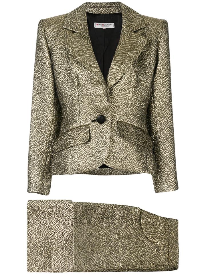 Yves Saint Laurent Vintage Nervure Embroidered Skirt Suit - Metallic