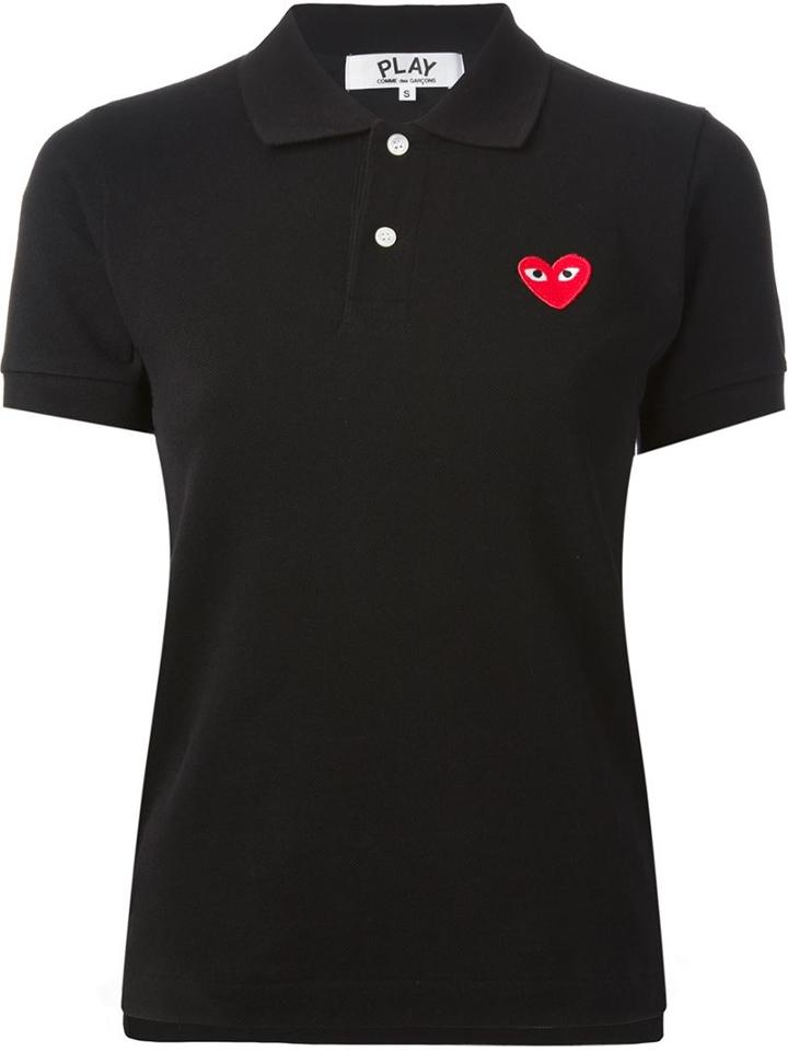 Comme Des Garçons Play Embroidered Heart Polo Shirt, Women's, Size: Small, Black, Cotton