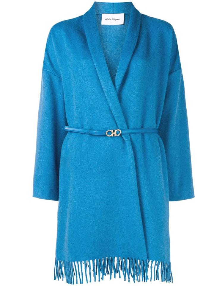 Salvatore Ferragamo Belted Wrap Style Coat - Blue