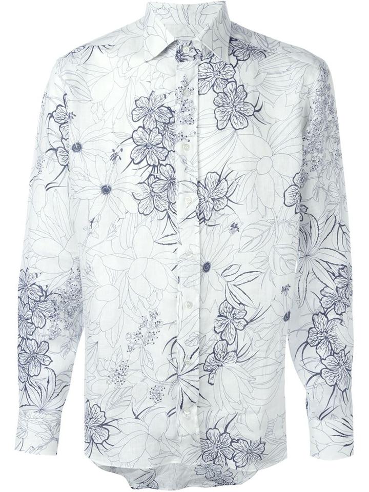 Etro Floral Print Shirt, Men's, Size: 39, White, Linen/flax