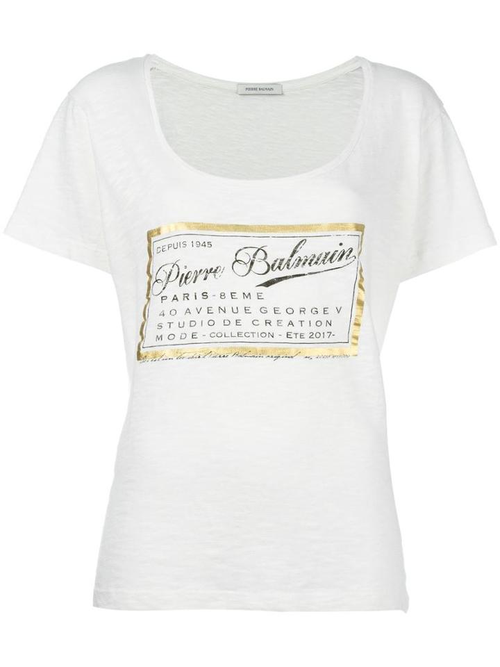 Pierre Balmain Logo Print T-shirt, Women's, Size: 34, White, Cotton
