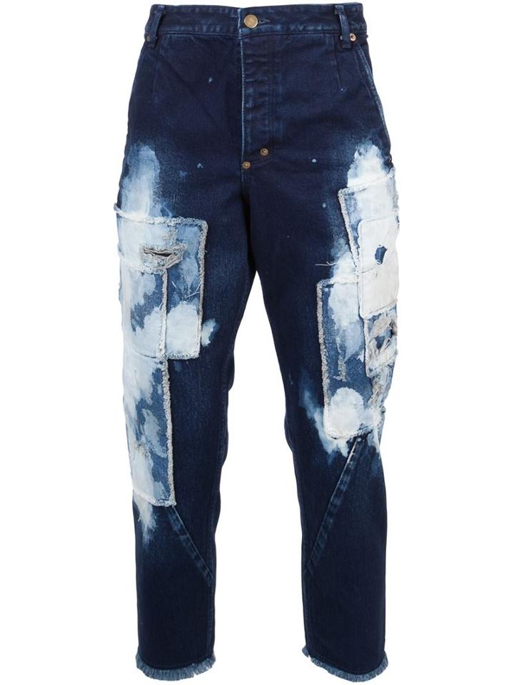 Song For The Mute Bleached Patchwork Jeans, Men's, Size: 50, Blue, Cotton