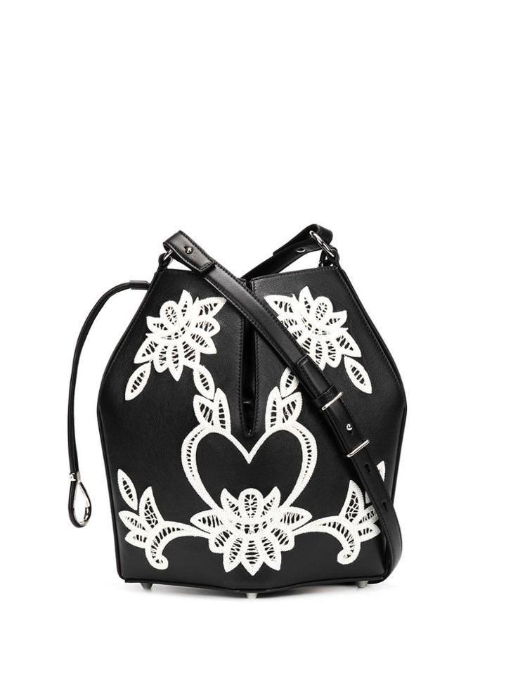 Alexander Mcqueen Embroidered Bucket Bag - Black