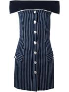 Pierre Balmain Pinstripe Off-shoulder Dress, Women's, Size: 36, Blue, Cotton/polyamide/spandex/elastane/viscose