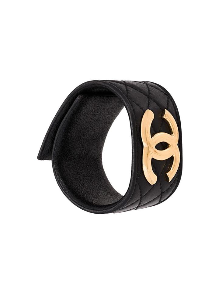 Chanel Vintage Logo Quilted Bracelet - Black