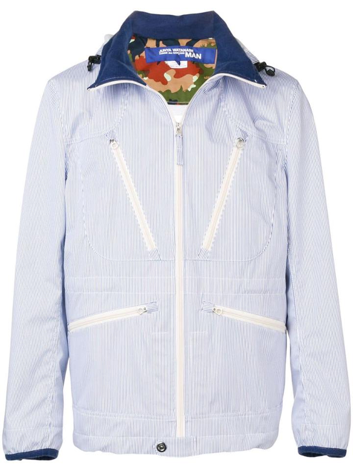 Junya Watanabe Man Hooded Striped Jacket - Blue