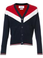 Thom Browne V-neck Cardigan With Saddle Sleeves And Chevron In Ribbed