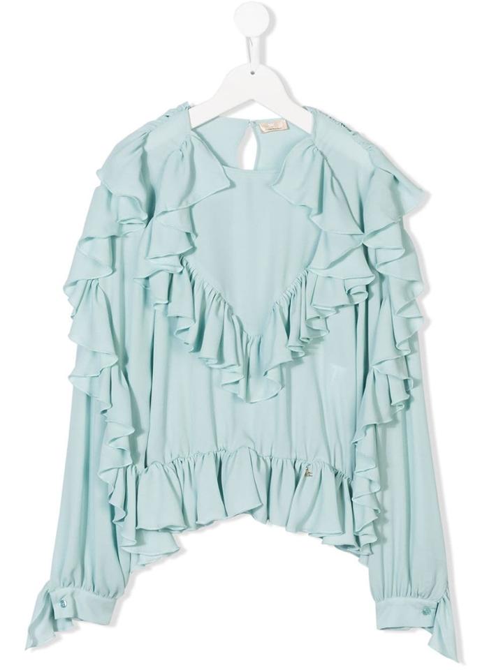 Elisabetta Franchi La Mia Bambina Teen Ruffle Trim Blouse - Blue