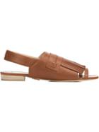 Maiyet Carson Fringe Slingback Sandals, Women's, Size: 38, Brown, Calf Leather