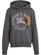 Burberry Embroidered Crest Jersey Hoodie - Grey