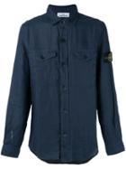 Stone Island Arm Patch Shirt, Men's, Size: Medium, Blue, Linen/flax