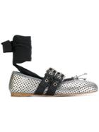 Miu Miu Ankle Tie Perforated Ballerina Shoes - Grey