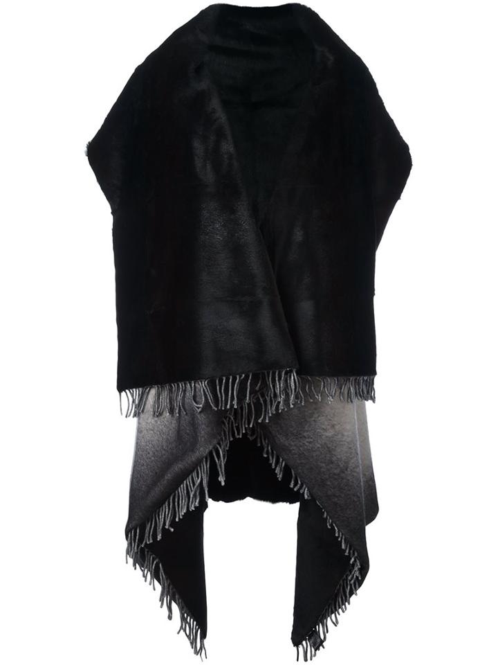 Avant Toi Reversible Fringed Oversize Scarf, Women's, Black, Rabbit Fur/cashmere/virgin Wool