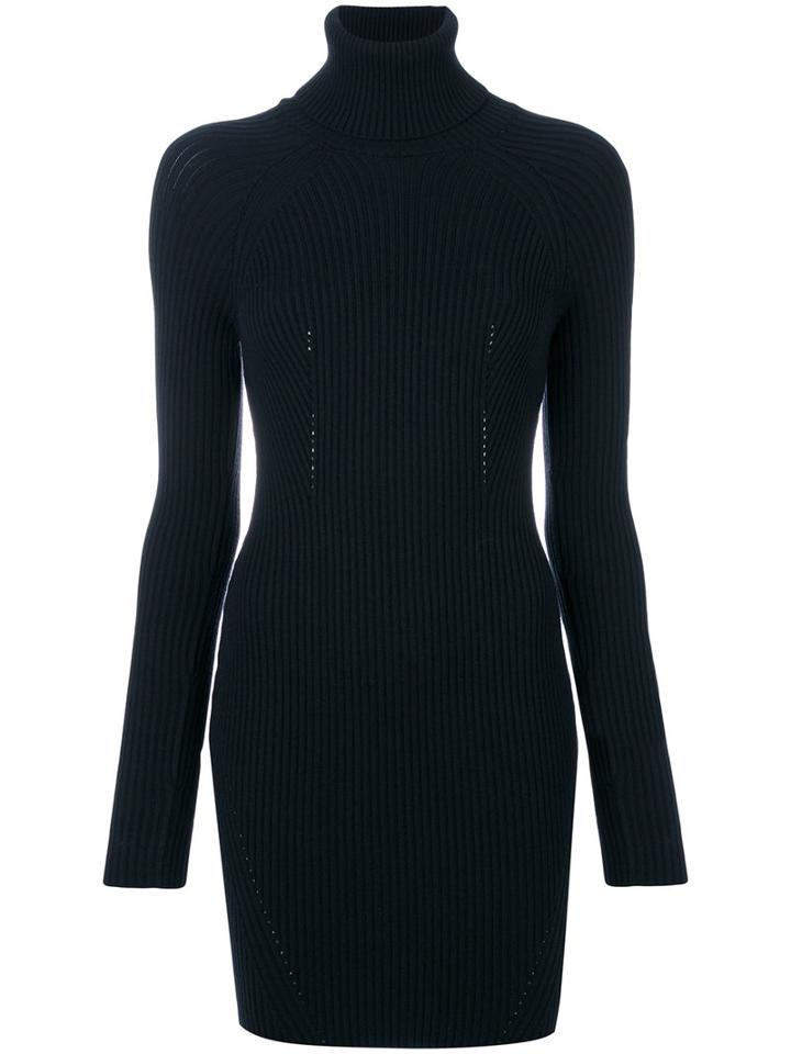 Dondup - Roll Neck Ribbed Detail Knitted Dress - Women - Polyester/viscose/wool - L, Blue, Polyester/viscose/wool