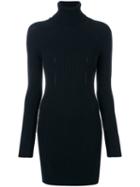 Dondup - Roll Neck Ribbed Detail Knitted Dress - Women - Polyester/viscose/wool - L, Blue, Polyester/viscose/wool