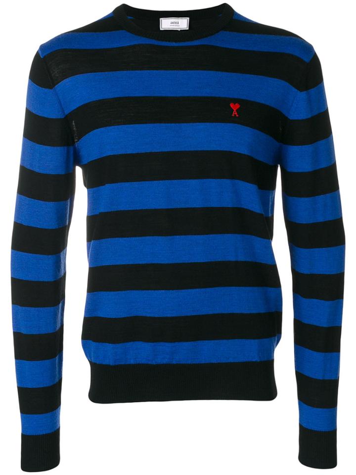 Ami Alexandre Mattiussi Striped Logo Embellished Sweater - Blue