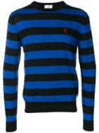 Ami Alexandre Mattiussi Striped Logo Embellished Sweater - Blue