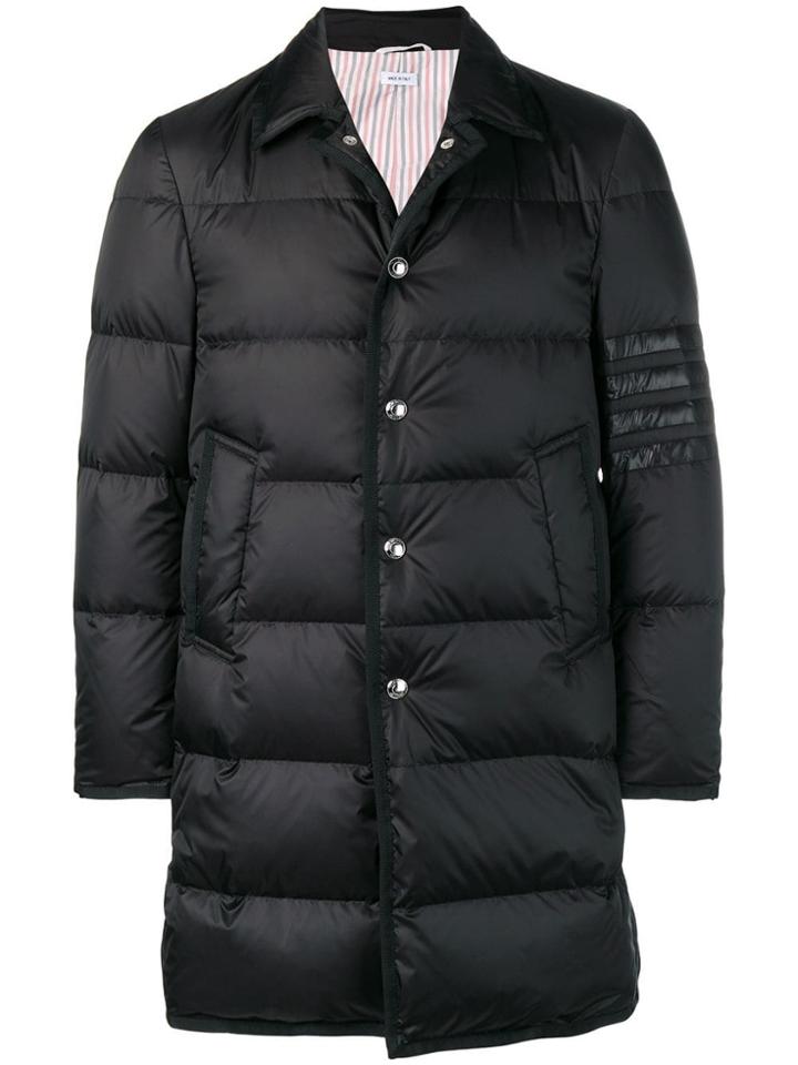 Thom Browne 4-bar Matte Nylon Bal Collar Overcoat - Black