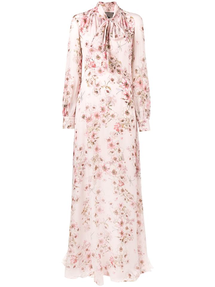 Giambattista Valli Floral Print Pussy Bow Dress - Pink & Purple