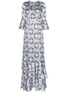 Erdem Floral Print Silk Long Dress - Blue