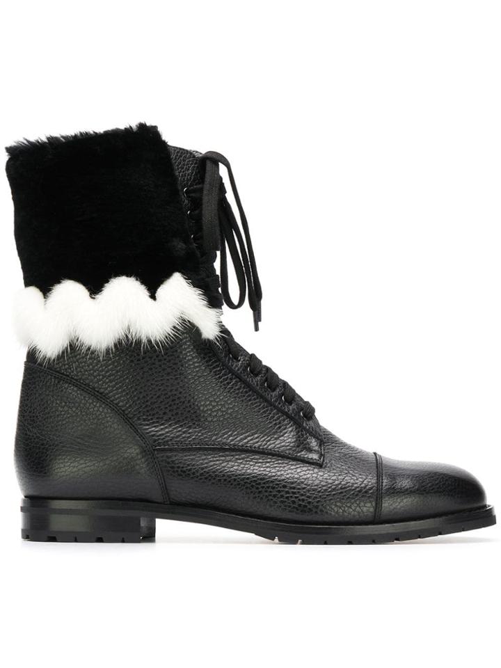 Manolo Blahnik Campcha Fur Military Boots - Black