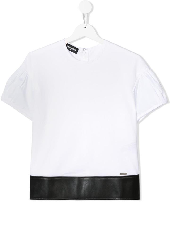 Dsquared2 Kids Teen Faux Leather Trimmed T-shirt - White