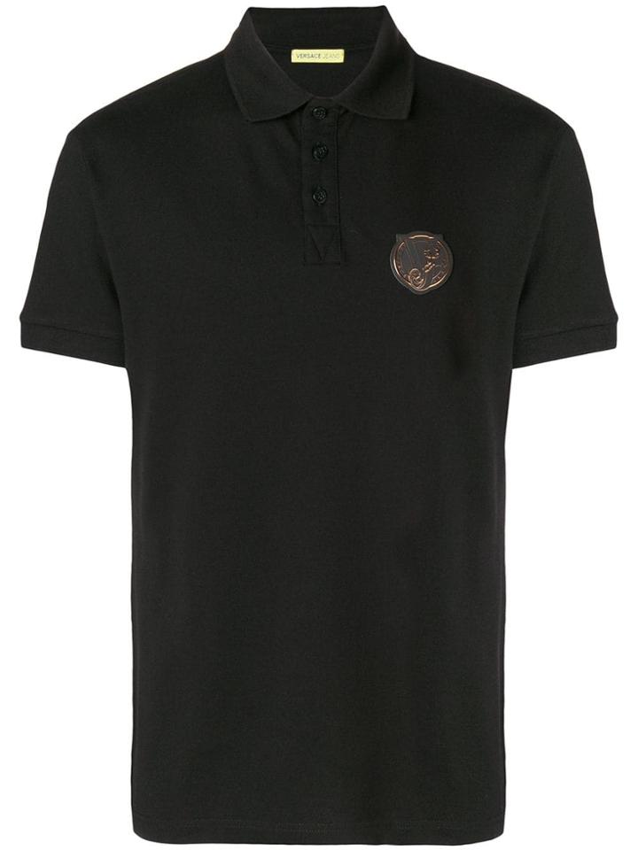 Versace Jeans Patch Embellished Polo Shirt - Black