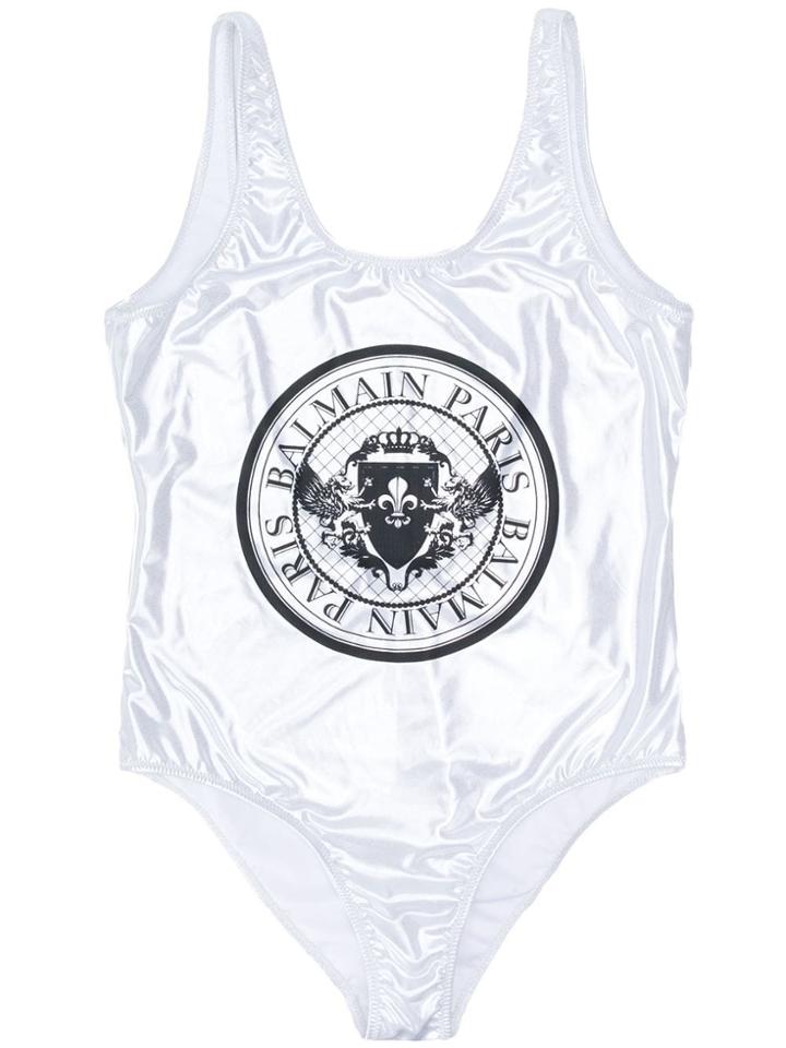 Balmain Kids Teen Logo Print Swimsuit - Silver