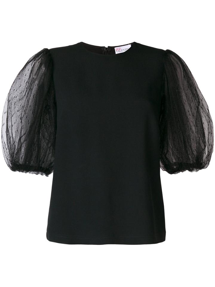 Red Valentino Cropped Puff Sleeve Top - Black