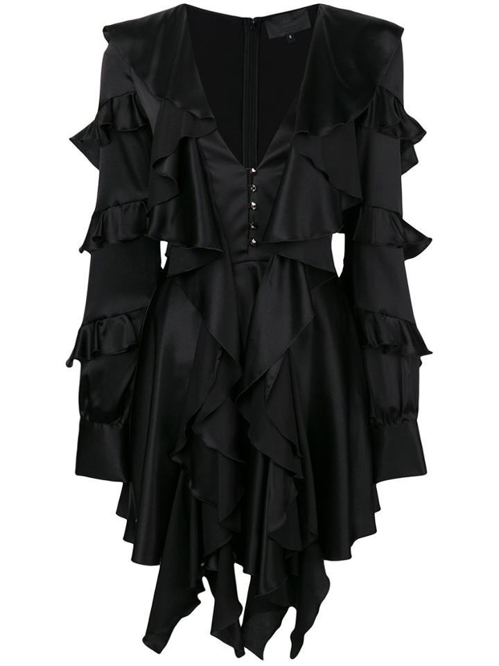 Philipp Plein Ruffled V-neck Mini Dress - Black