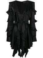 Philipp Plein Ruffled V-neck Mini Dress - Black