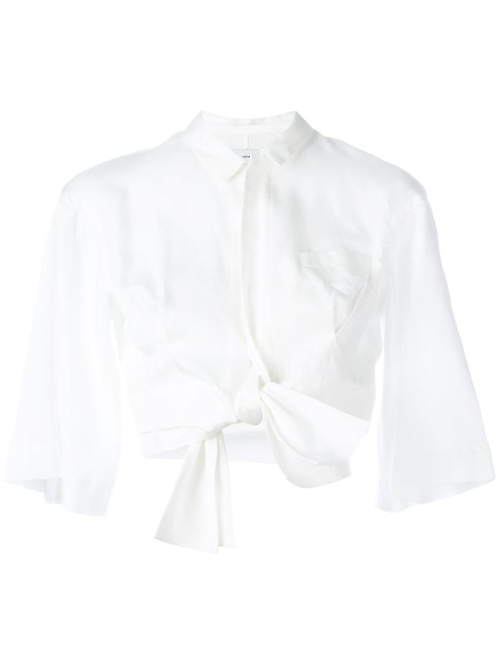 Facetasm Cropped Bow Shirt, Women's, Size: 2, White, Tencel