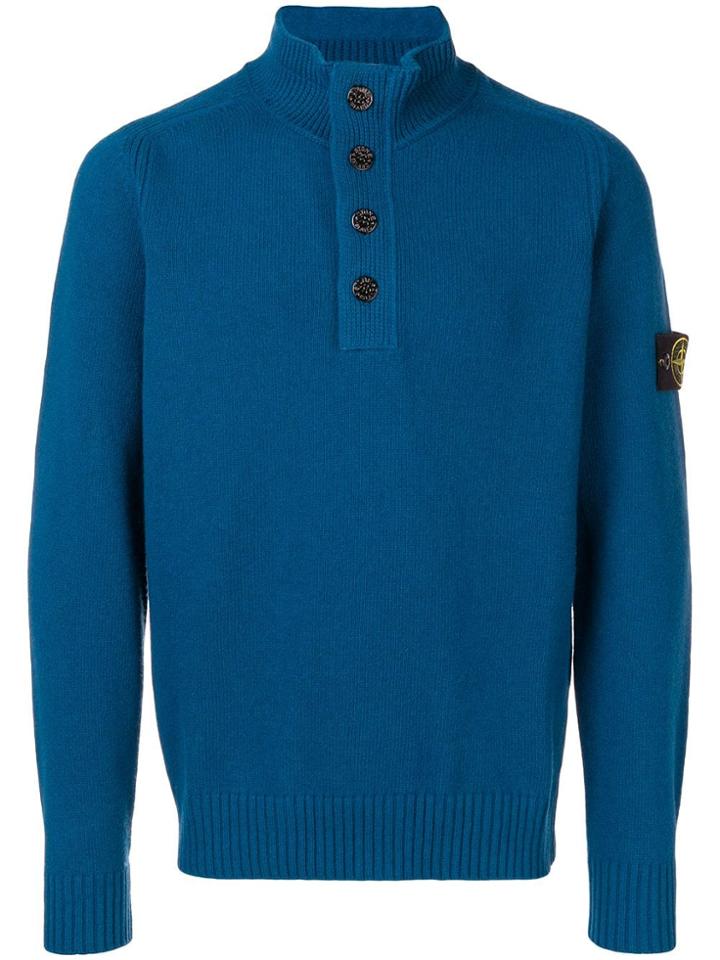 Stone Island Buttoned Up Jumper - Blue