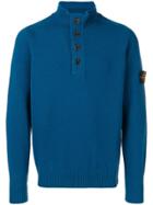 Stone Island Buttoned Up Jumper - Blue