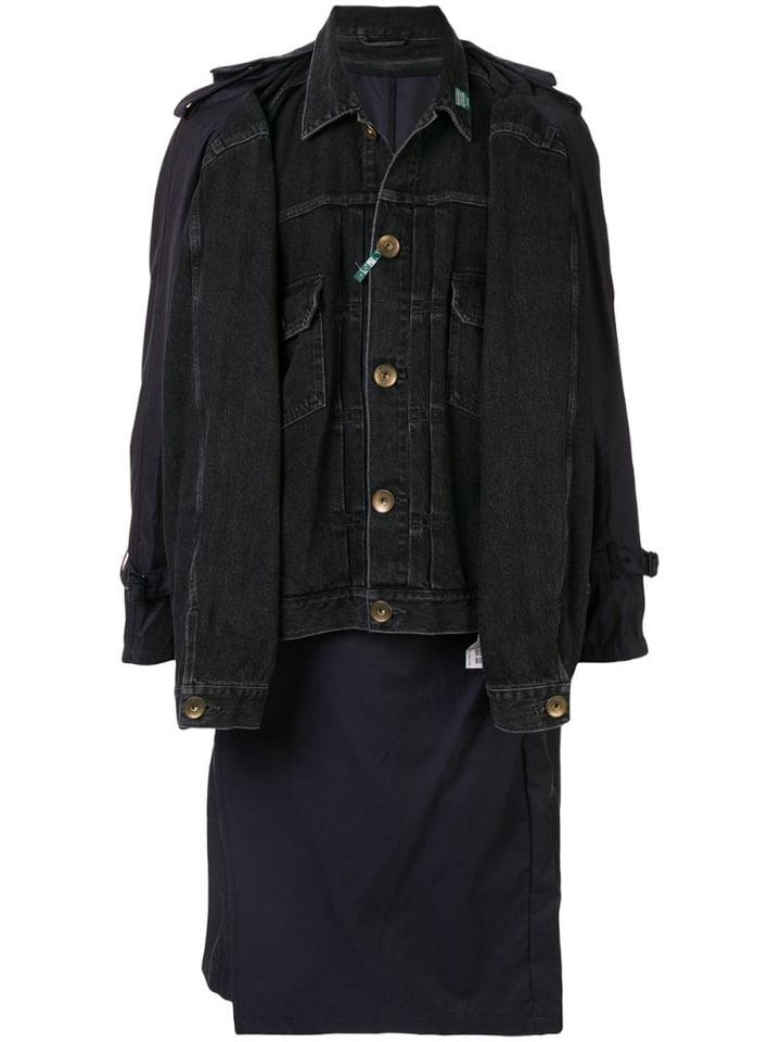Maison Mihara Yasuhiro Flat Layered Long Denim Jacket - Black