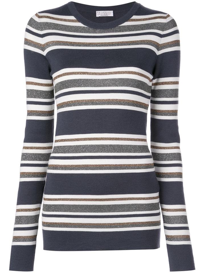 Brunello Cucinelli Striped Knitted Jumper - Blue
