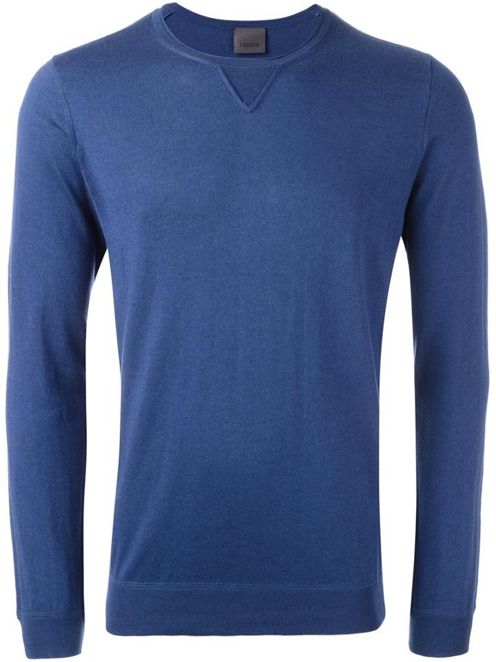 Laneus Round Neck Jumper, Men's, Size: 50, Blue, Silk/cashmere